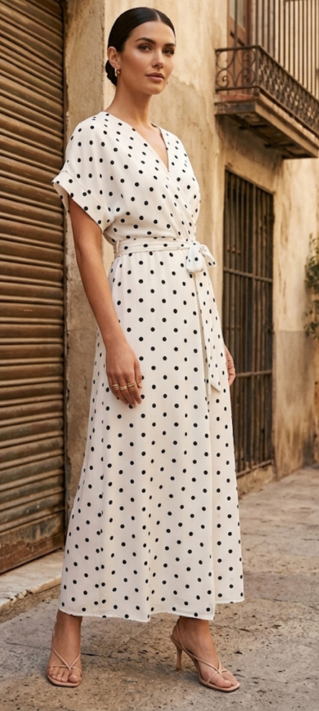 Vestido lunares de manga corta.